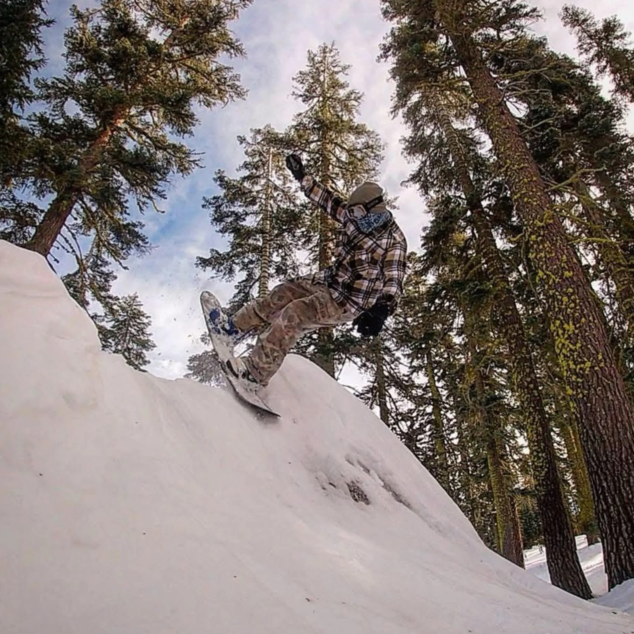 snowboarding in a mountain setting